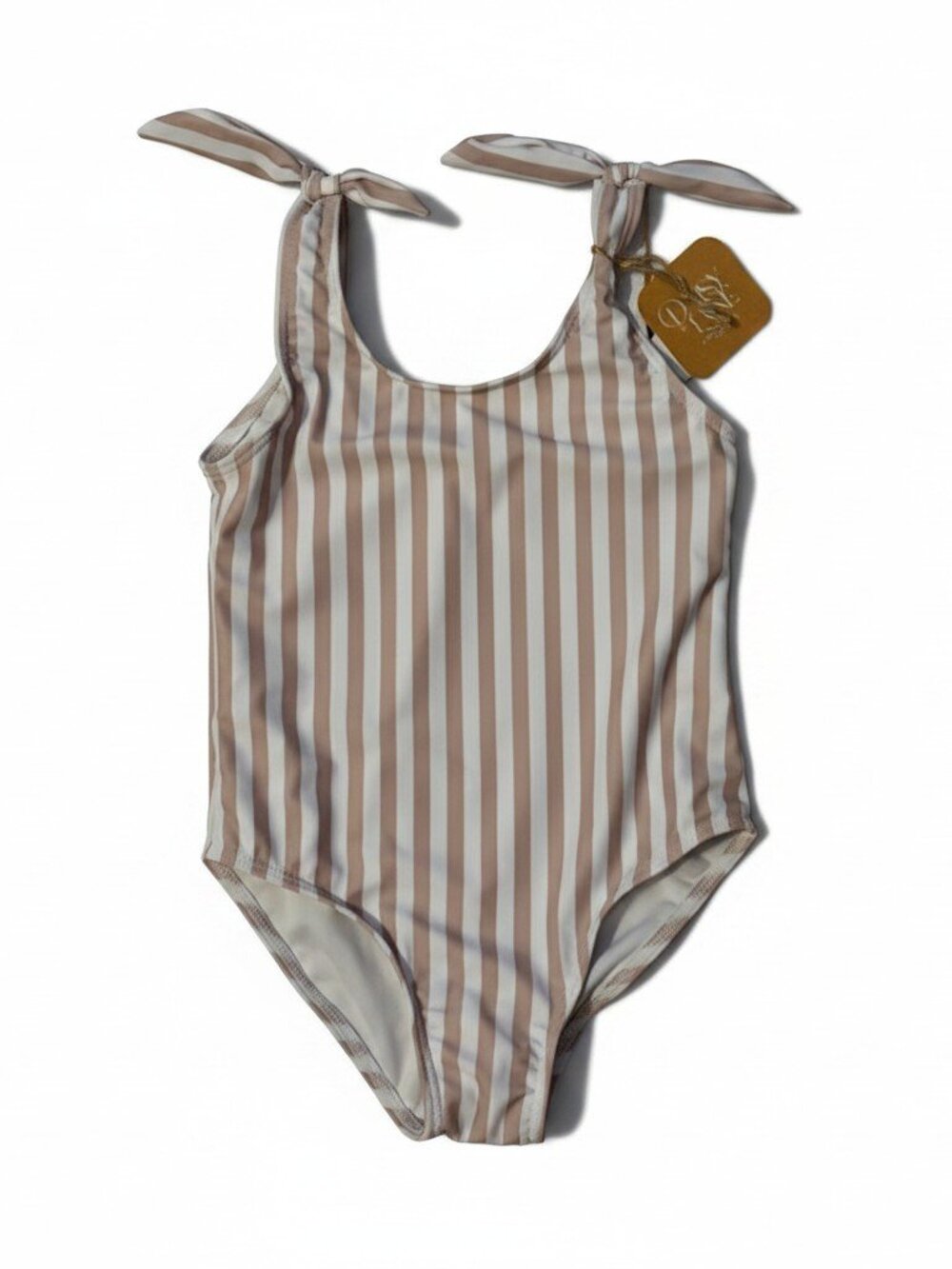 Daisy Lane Girls Mauve White Striped Tie Shoulder One Piece Swimsuit Size 3T NWT